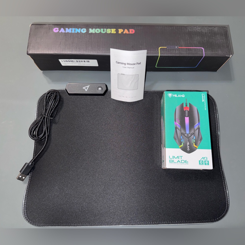 Black Gaming Mouse Pad with RGB Lighting & Light- up Gaming Mouse Limit Blade